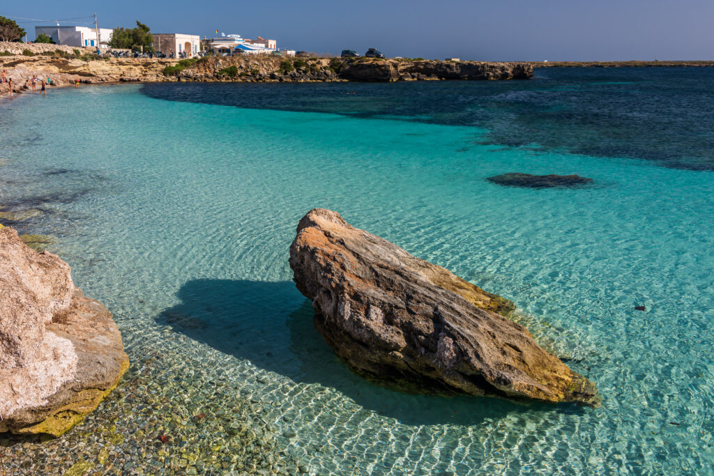 The tropical seewater on the shore of Favignana, one of the Aegadian Islands in Sicily